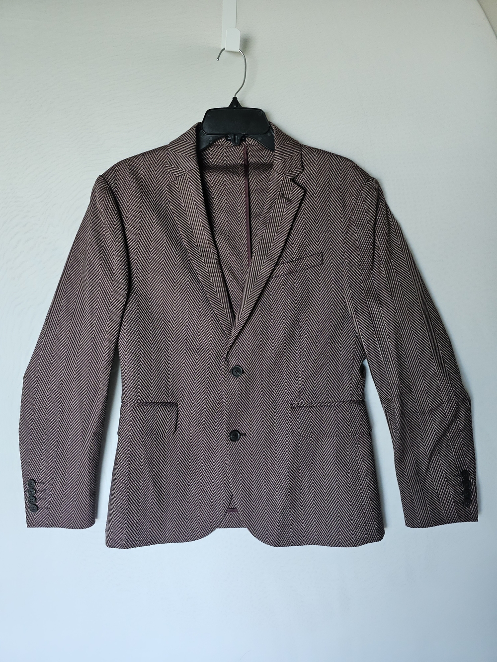 JF J.Ferrar Burgundy Herringbone Slim Fit Blazer Blazer Jacket - Size M (38/40S) - Picture 2 of 16